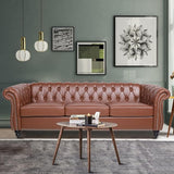 Chesterfield Sofa Leather for Living Room, 3 Seater Sofa Tufted Couch Faux Leather with