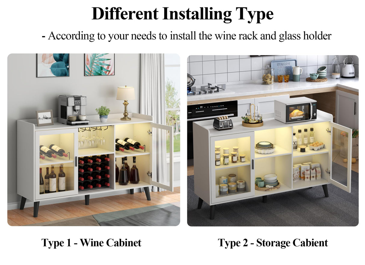 Wine Bar Cabinet with LED Light, Home Coffee Cabinet with Wine Rack and Glass Holder