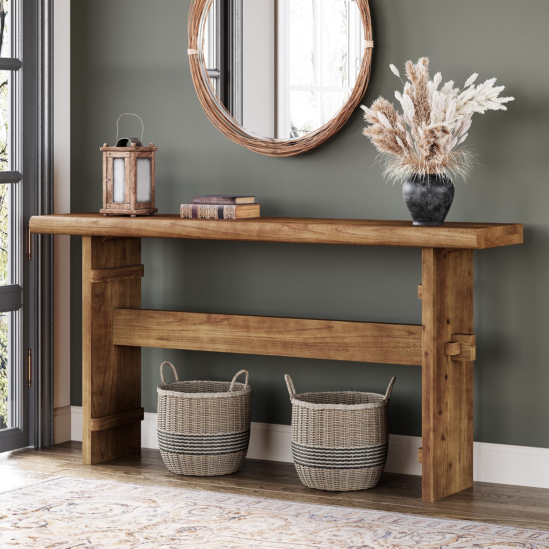 63-Inch Solid Wood Console Table - Farmhouse Entryway & Hallway Sofa Table