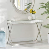 Nikita Modern Glam Console Table with Mirror Tabletop, Silver