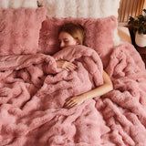 Faux Fur Queen Comforter Set – Pink Fluffy Comforter Queen Size, Big Bubble Faux Rabbit