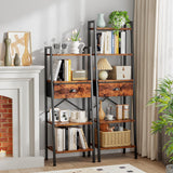 5 Tier Ladder Shelf with Drawer, Tall Bookshelf Storage Shelves, Bookcase Standing Shelf