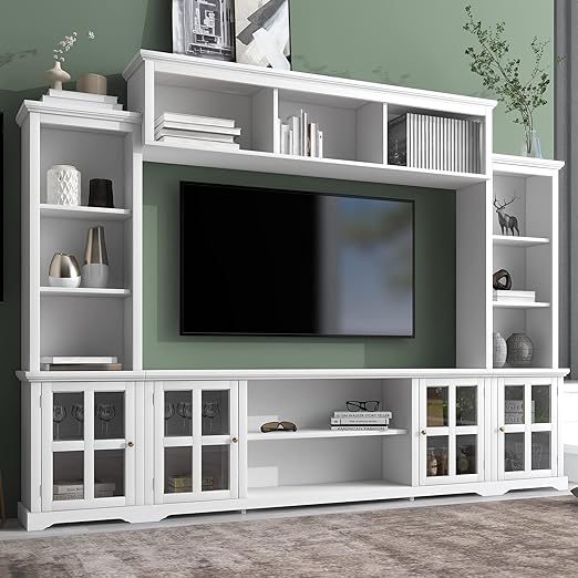 Entertainment Wall Unit Set with Bridge for TV Up to 75'',Wood TV Stand