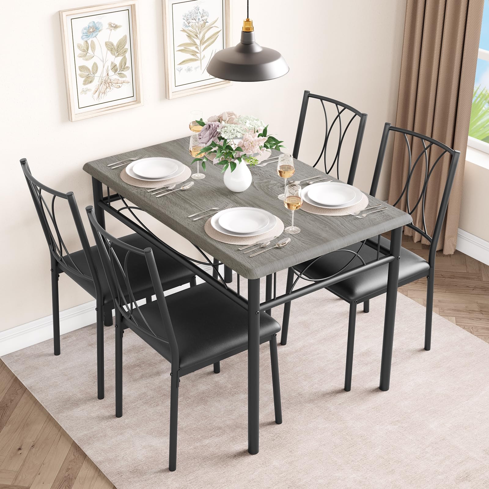 5-Piece Dining Set for 4 with Upholstered Chairs