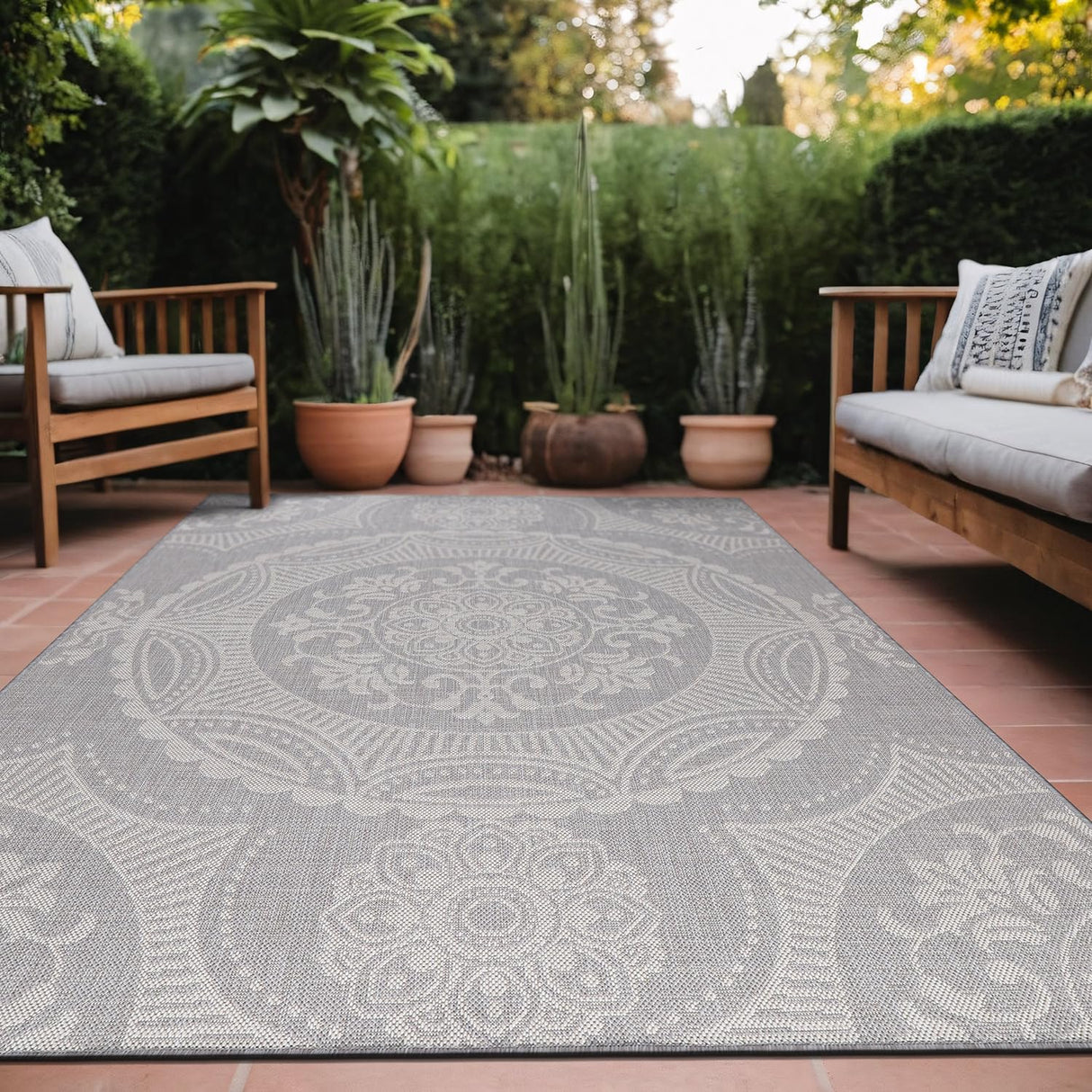 Home Medallion Outdoor Rug 6x9 Washable Outside Carpet for Indoor Patio Porch