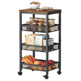 Hoctieon Rolling Storage Cart, 4-Tier Wide Panel Rolling Kitchen Storage Cart, Storage Cart with Handle Wheels, Mobile Shelving Unit, Metal Frame Narrow Cart for Home Kitchen Dining Room Living Room