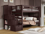 Bedz King Stairway Bunk Beds Twin over Twin with 3 Drawers in the Steps, Dark Cherry