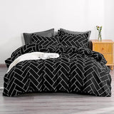 3 Pieces 100% Brushed Microfiber Striped Duvet Cover Set, Super Soft Black and