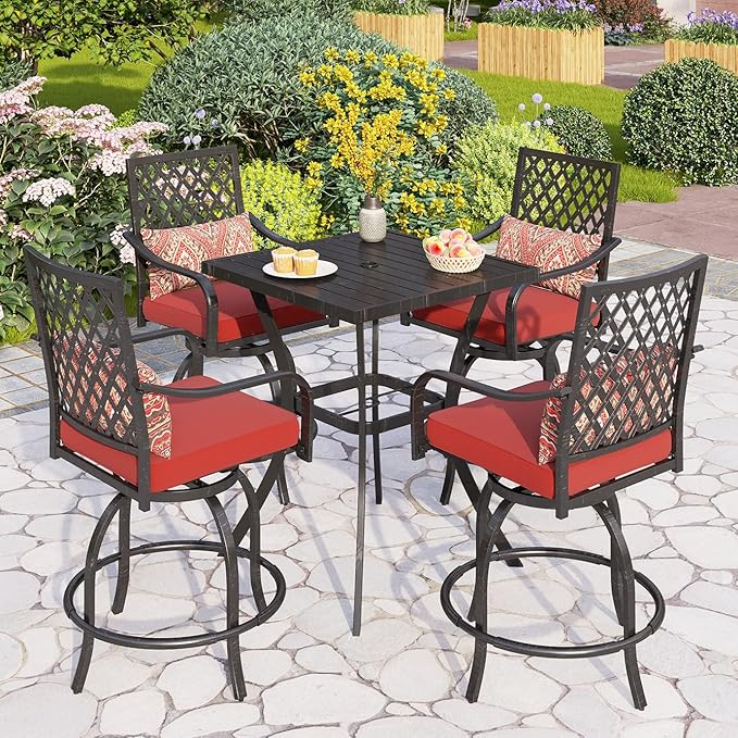 3 Piece Outdoor Bar Furniture Set, Counter-Height Patio Bistro Table & Swivel