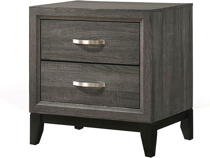 Two Drawer Nightstand with Tapered Feet, Gray