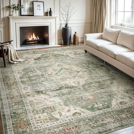 Area Rug 5X7 Rugs for Living Room-Vintage Soft Beige Rugs for Bedroom-Non Slip Carpet