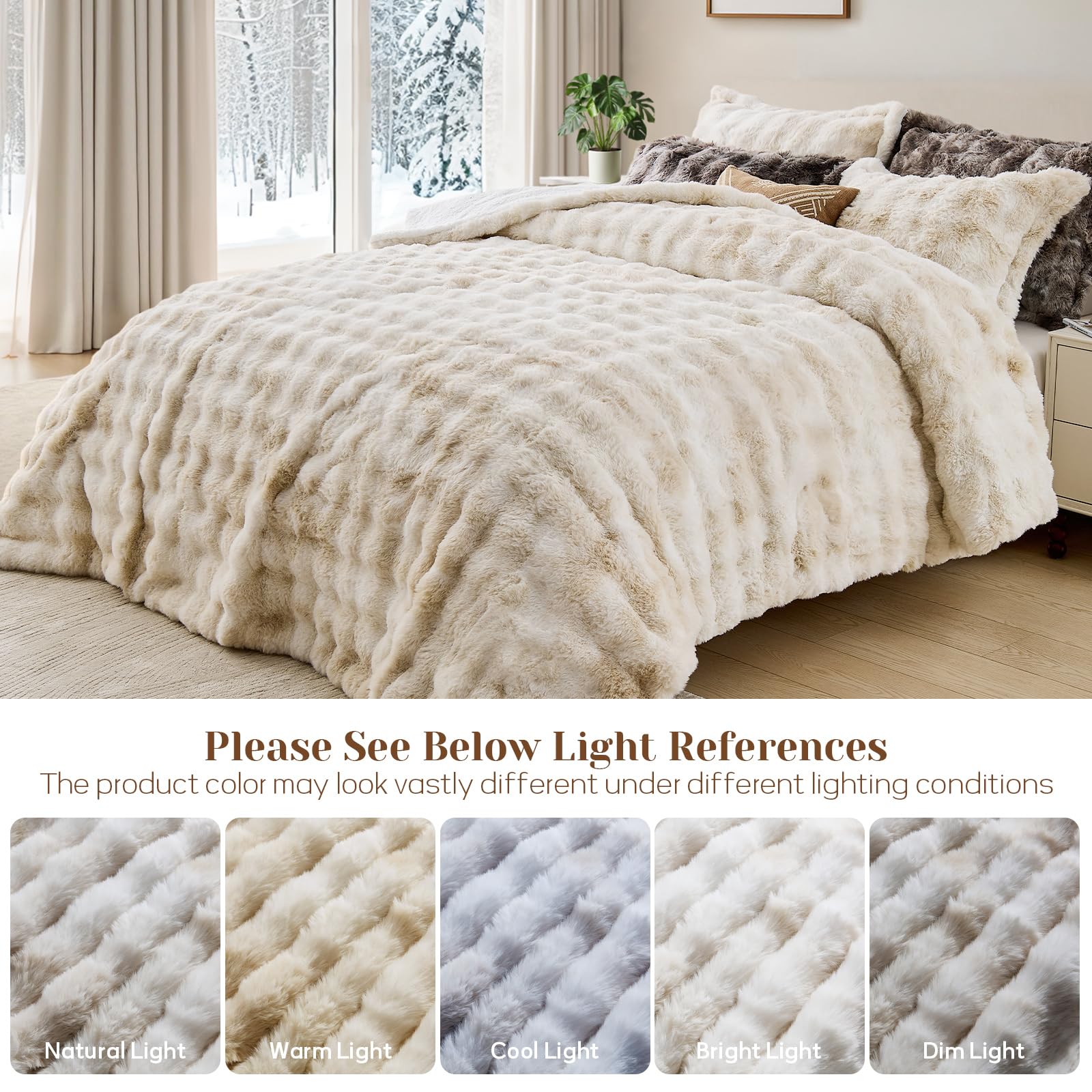 Faux Rabbit Fur Comforter Set Queen - Tie-Dye Brown