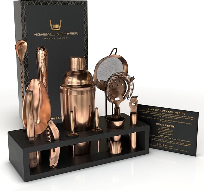 13-Piece Cobbler Cocktail Shaker Set: Black Polished Stainless Steel Bartender Kit For