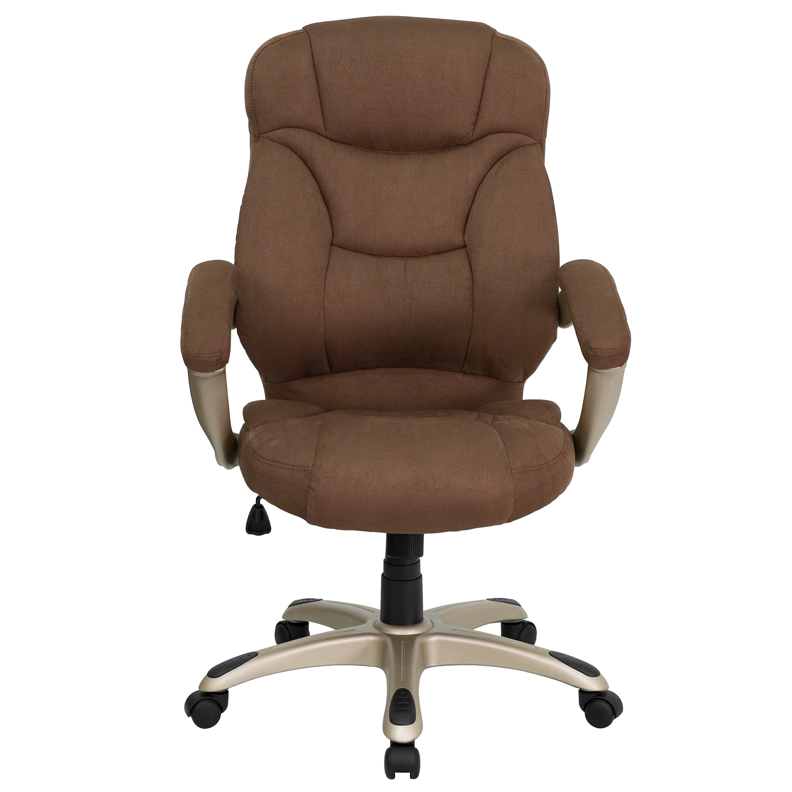 High Back Brown Microfiber Executive Swivel Office Chair with Arms