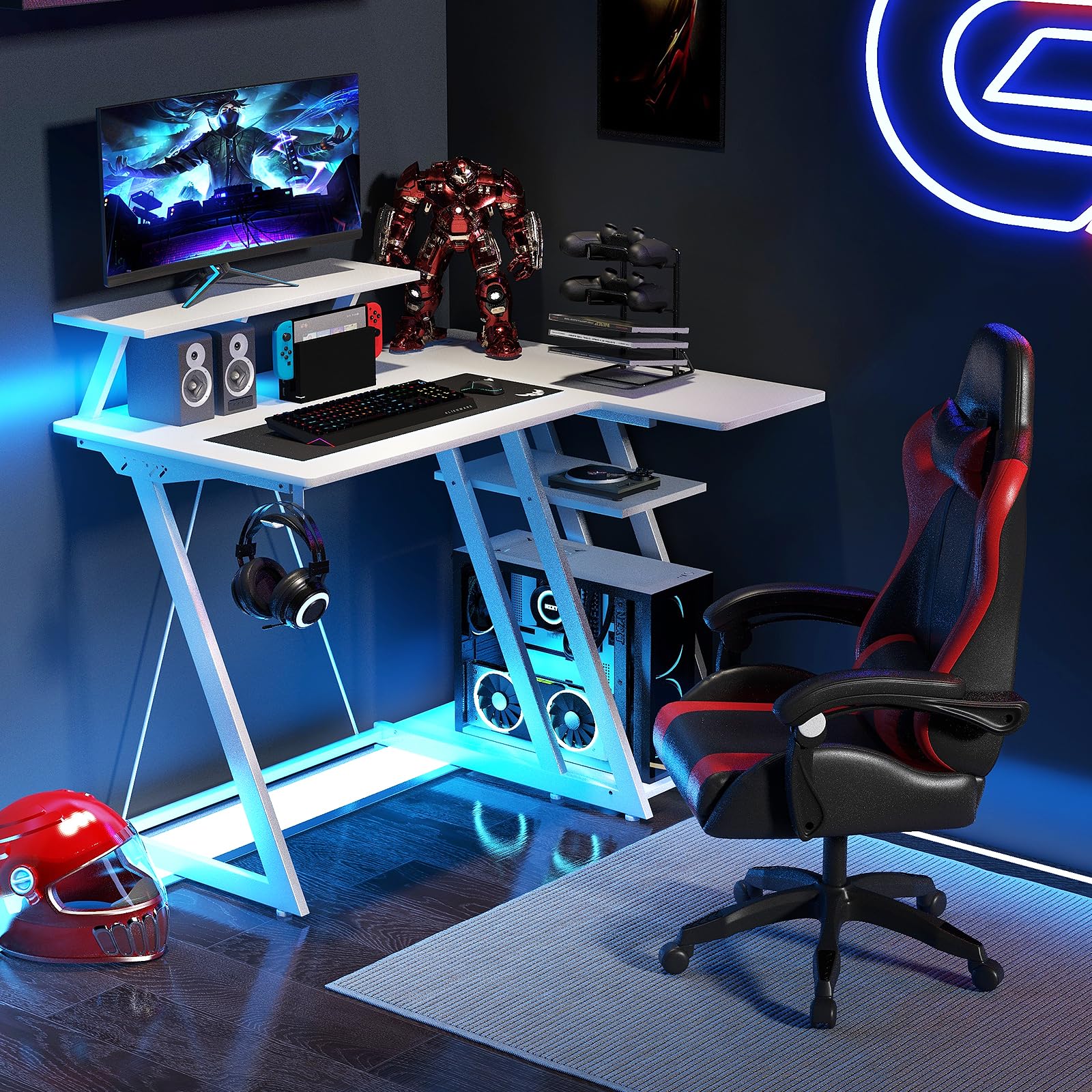 L Shaped Gaming Desk with Power Outlets, Small Gaming Computer Desk 39inch