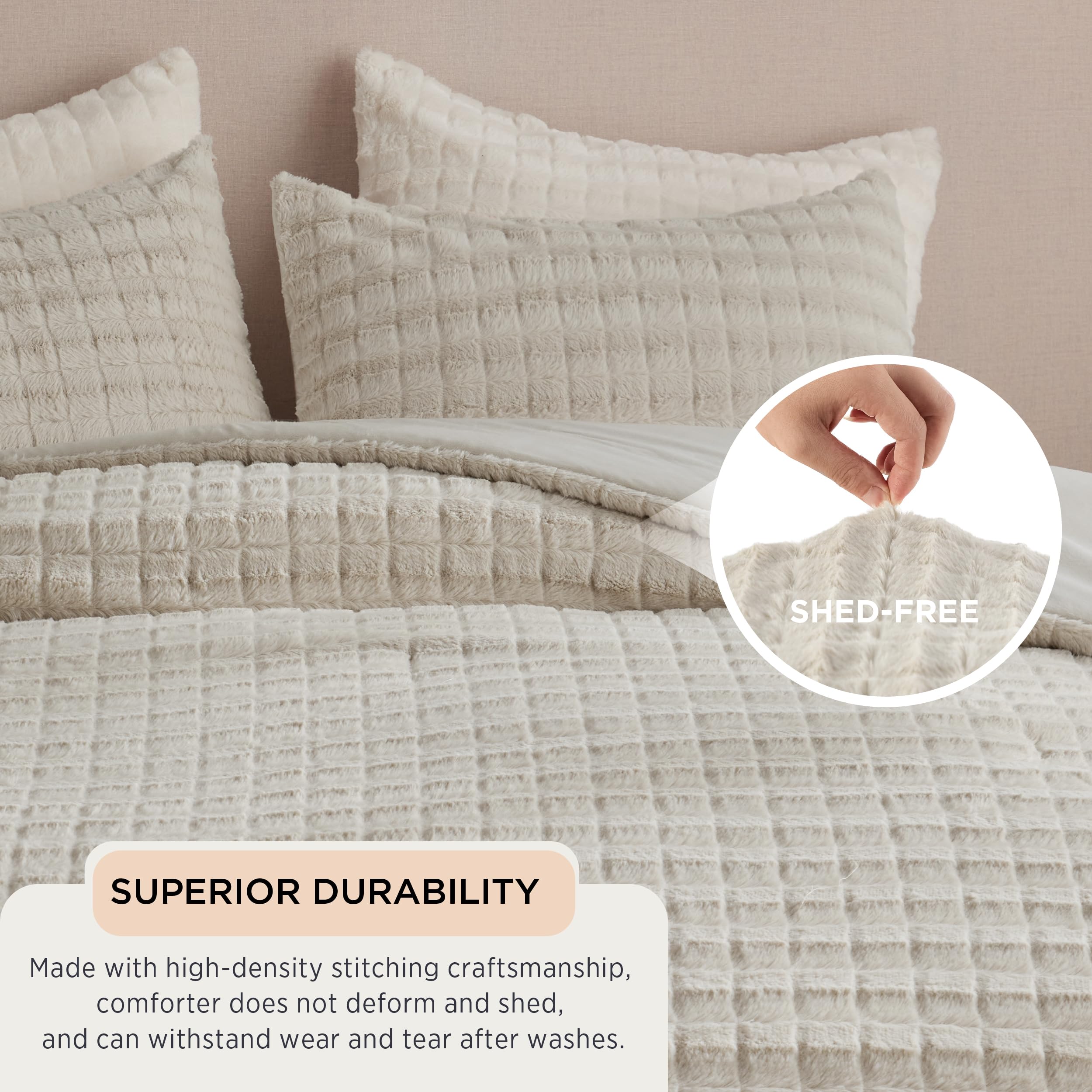 Fluffy Comforter Set King - Ultra Soft Faux Fur Comforter, Linen Comforter Set King Size