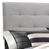 California King Size Bed, Light Button Tufted Upholstery, Gray and Black