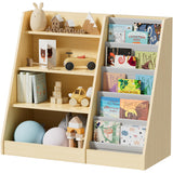 Kids Bookshelf and Toy Storage, 4 Tier Wooden Kids Bookcase with 5 Layer Sling Book