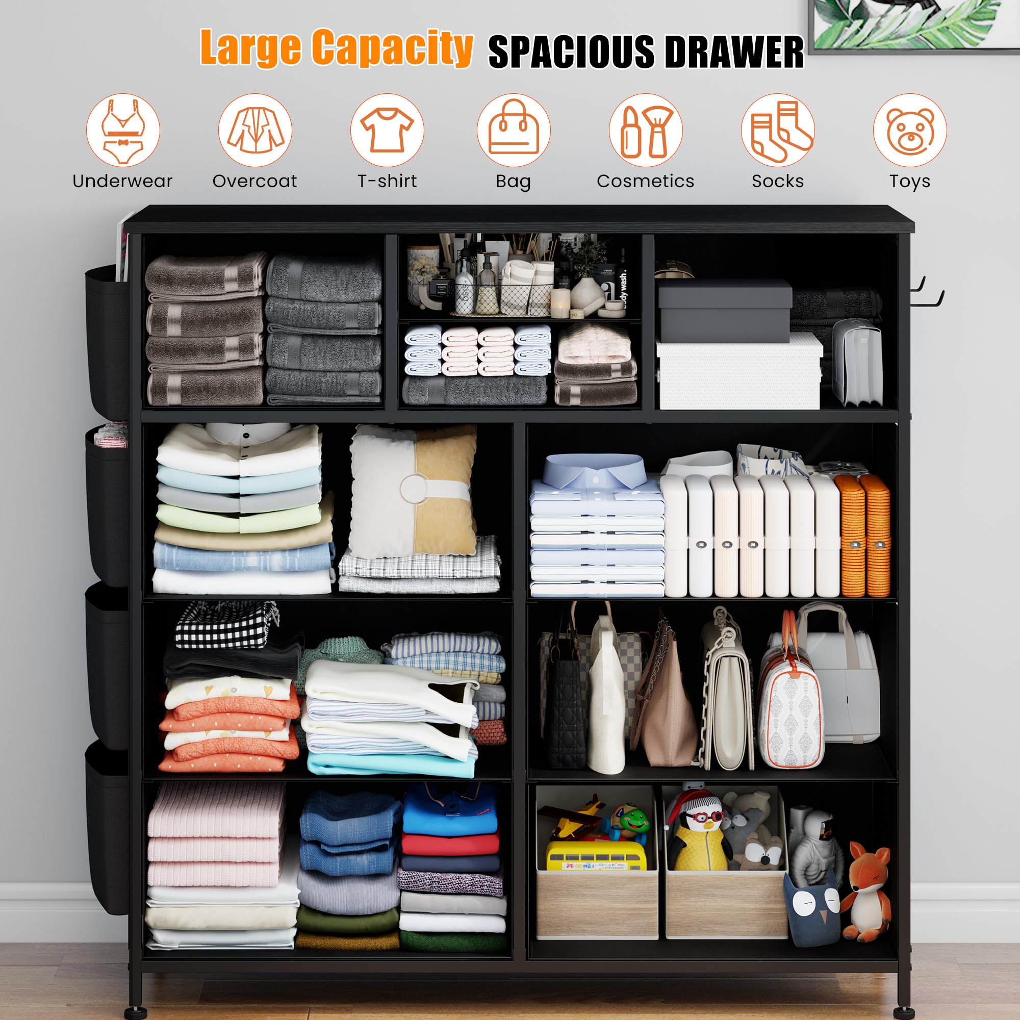 Dresser for Bedroom with 10 Drawers, Chest of Drawers, Fabric Storage
