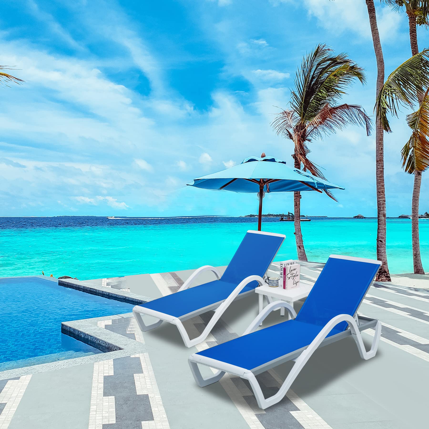 Patio Chaise Lounge Adjustable Aluminum Pool Lounge Chairs