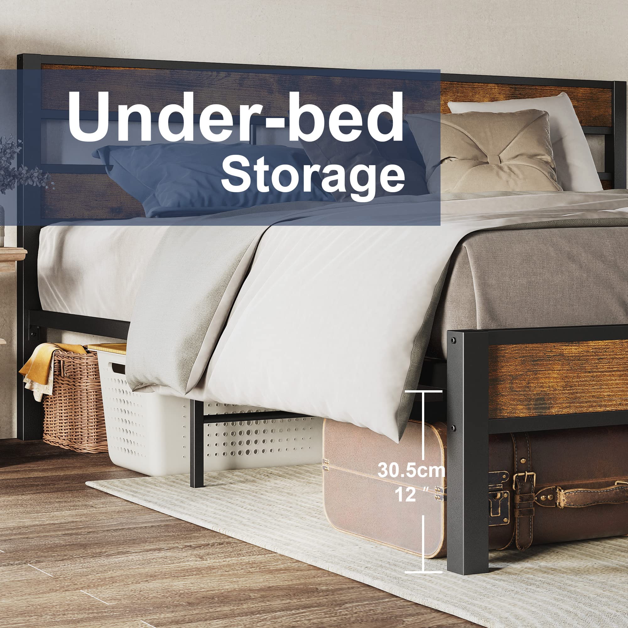King Bed Frame and Headboard, Easy Assembly, Noise-Free, No Box Spring Needed
