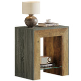 End Table for Living Room, 2-Tier Sofa Side Table with Glass Storage Shelf