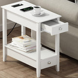 Side Table with Charging Station, Narrow End Table with Storage, 2-Drawer Nightstand