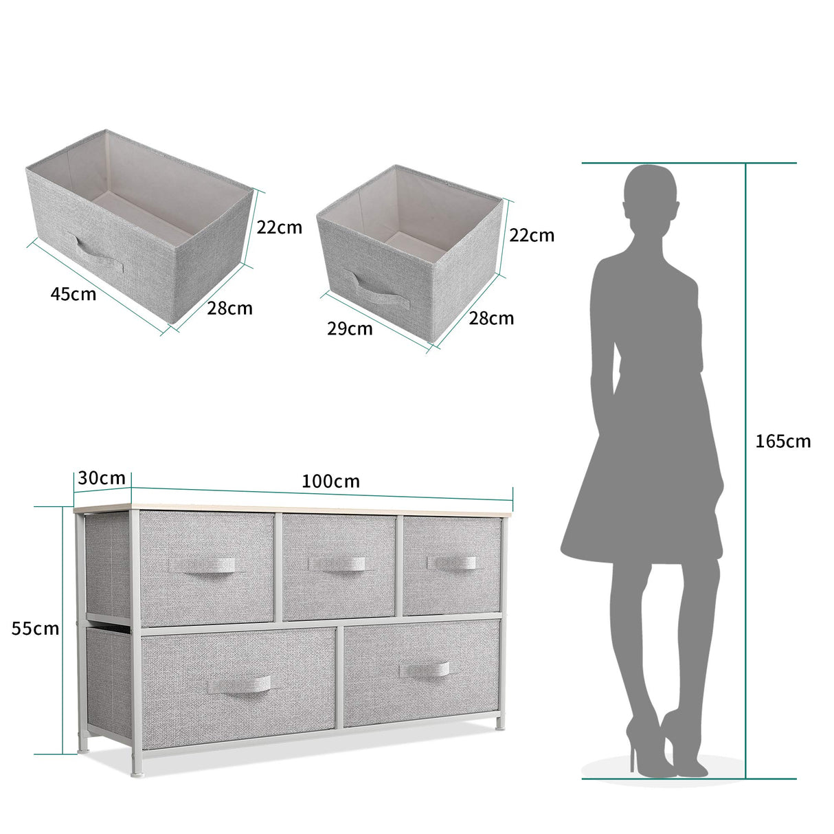 5 Drawer Dresser - Fabric Storage Tower, Organizer Unit for Bedroom, Living Room,