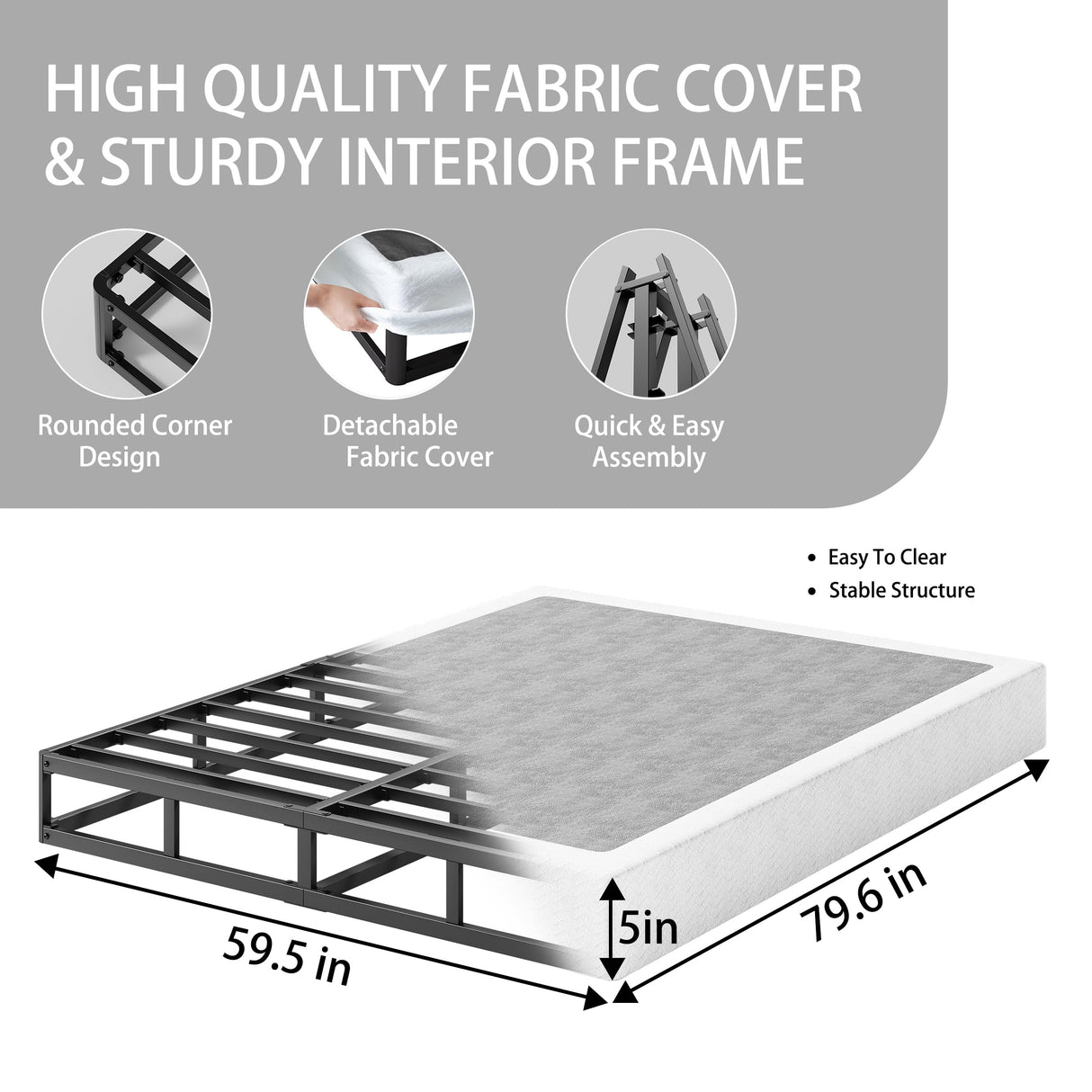 Queen-Box-Spring, Box Spring for Queen Bed,5 Inch Heavy Duty Queen Size Box Spring