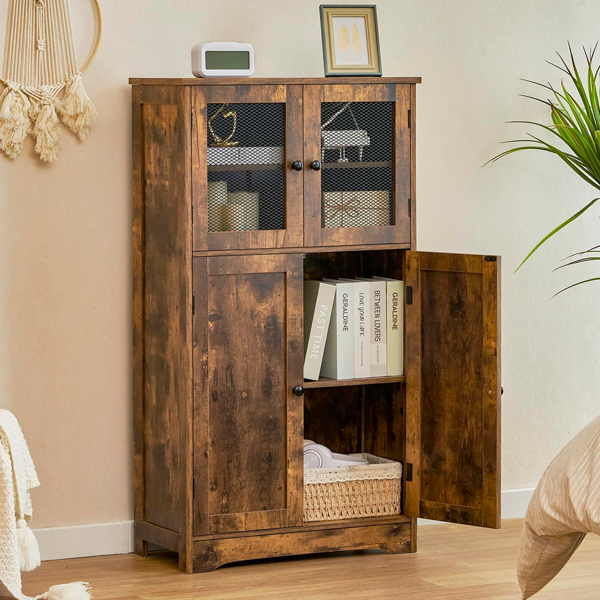 Storage Cabinet with 4 Doors, Floor Storage Cabinet with 2 Shelves, Bathroom Storage