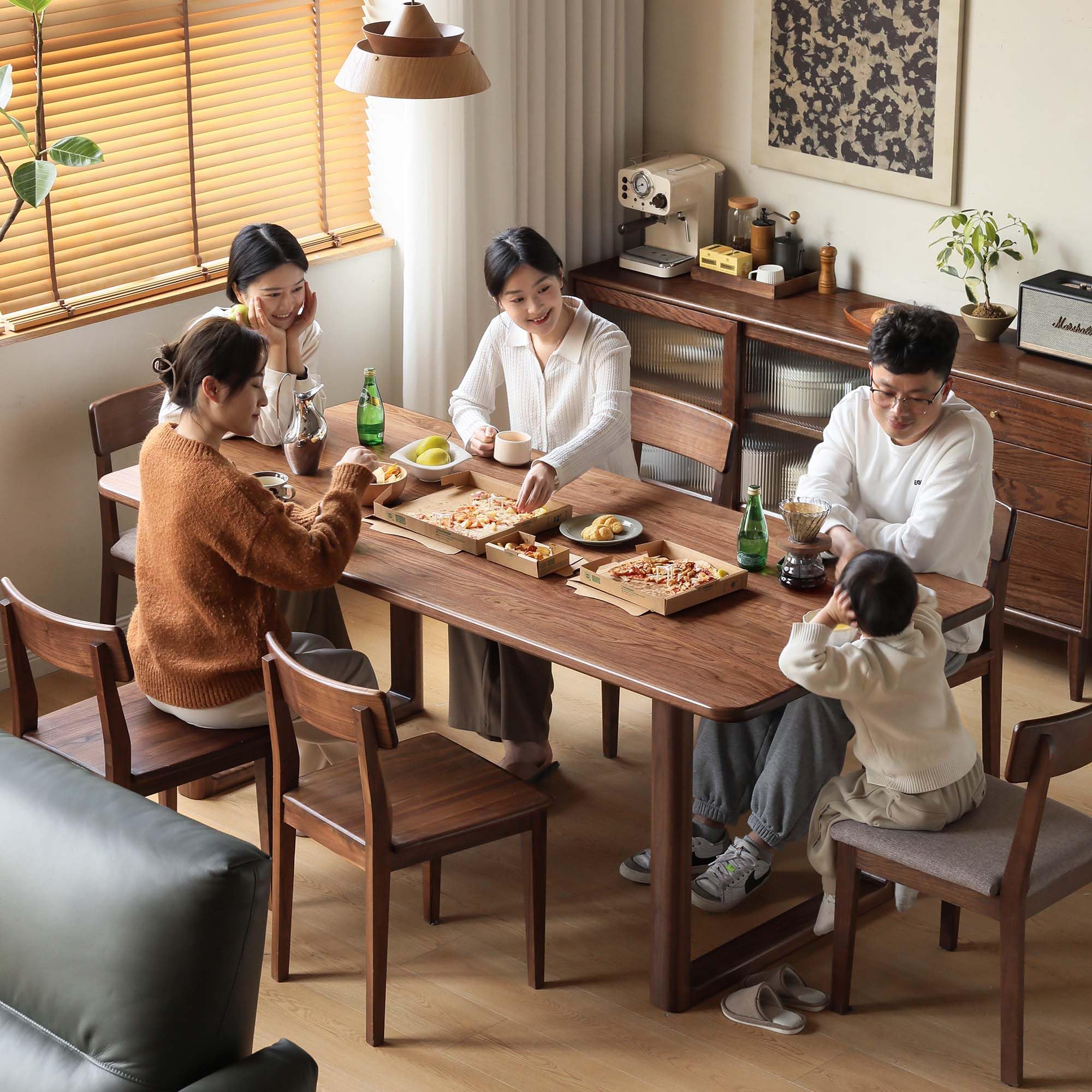 63" Black Walnut Dining Table for 6-8 People