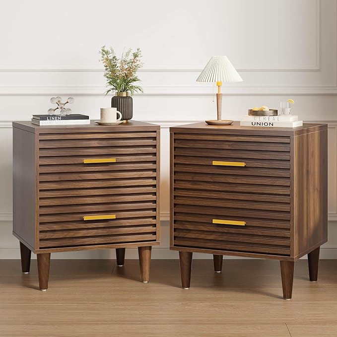 Night Stands, Fluted Bedside Table with Drawer, Mid Century Modern Nightstand