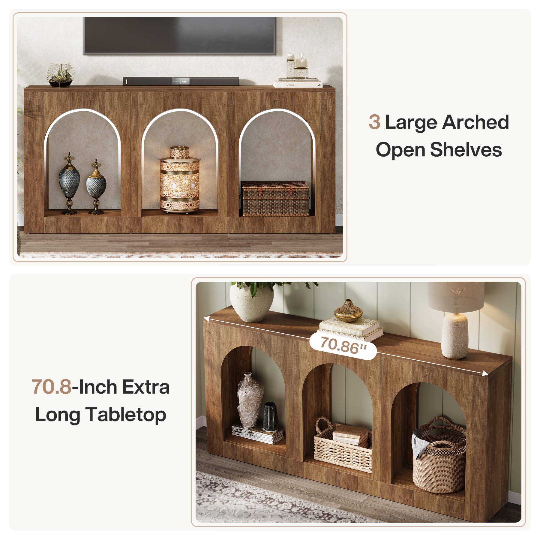 70.9" Console Table with Storage - Brown Wood Entryway Table