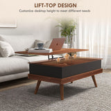 Lift Top Coffee Table with Hidden Compartment, 39.25" Wooden Center Table