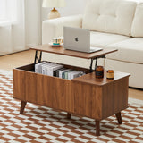 Wooden Fluted Lift Top Coffee Table with Hidden Compartment