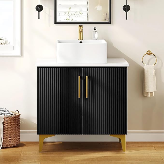 30 Inch Bathroom Vanity with Vacuum Forming, Freestanding Storage Cabinet Vanity