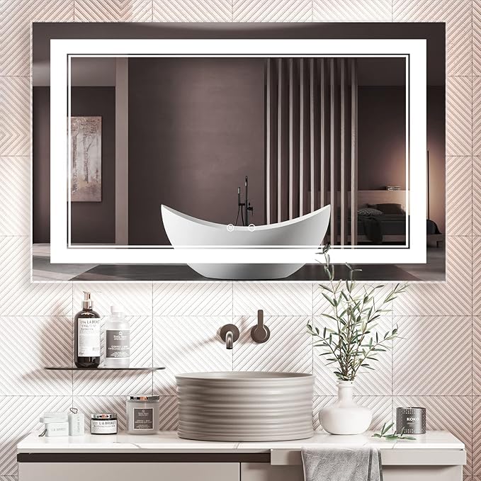 24" x 40" LED Bathroom Mirror Wall-Mounted Vanity Anti-Fog Mirror Dimmable Adjustable