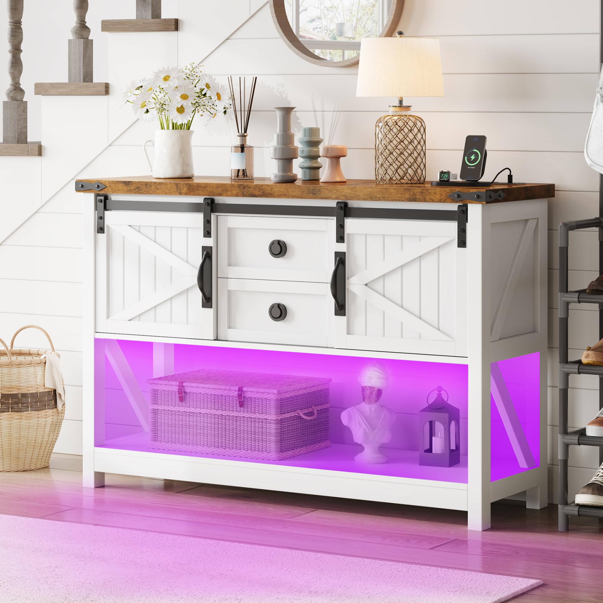 46'' Farmhouse Entryway Table with Storage, Narrow Console Table with 2 Drawer