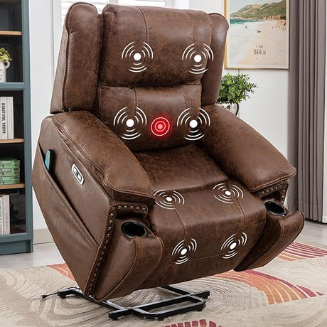 Dual Motor Large Power Lift Recliner Chair with Massage and Heat for Elderly Big People