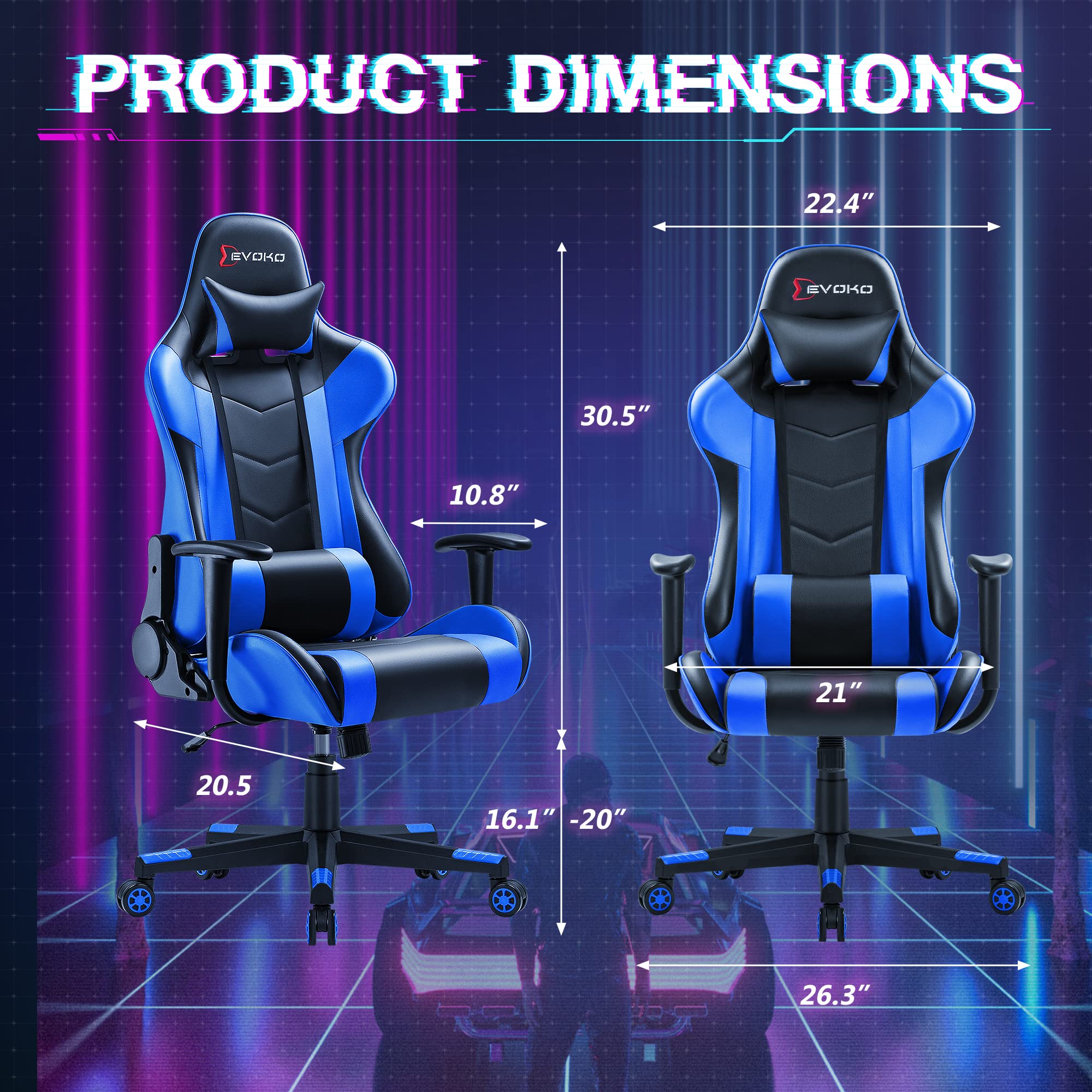 Ergonomic Gaming Chair with Lumbar Support - Blue Racing Style