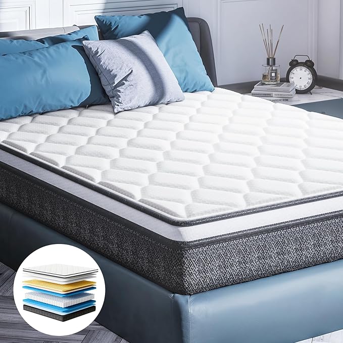 Queen Mattress, 10 Inch Cooling Queen Size Mattresses in A Box, Gel Memory Foam Hybrid Mattress