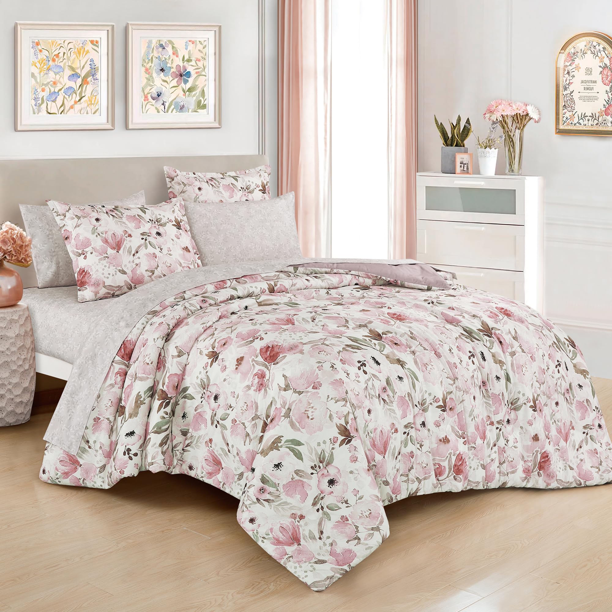 Floral Full Comforter Set - 7-Piece Bed in a Bag