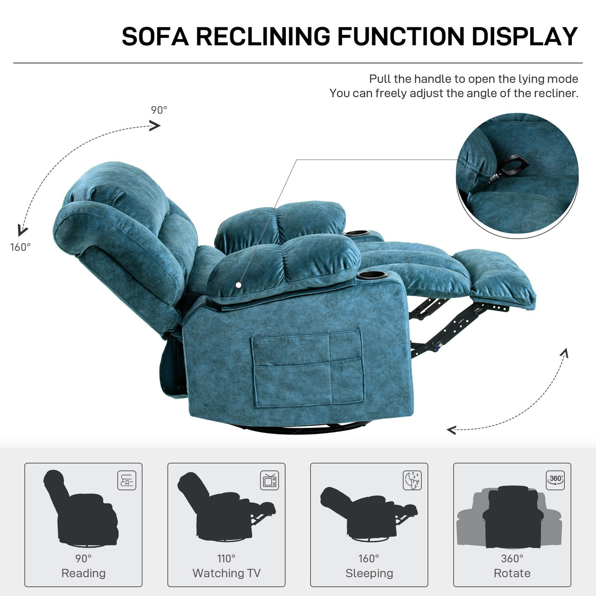 Recliner Chair Massage Rocker Swivel with Heated Modern Ergonomic 360 Degree Single