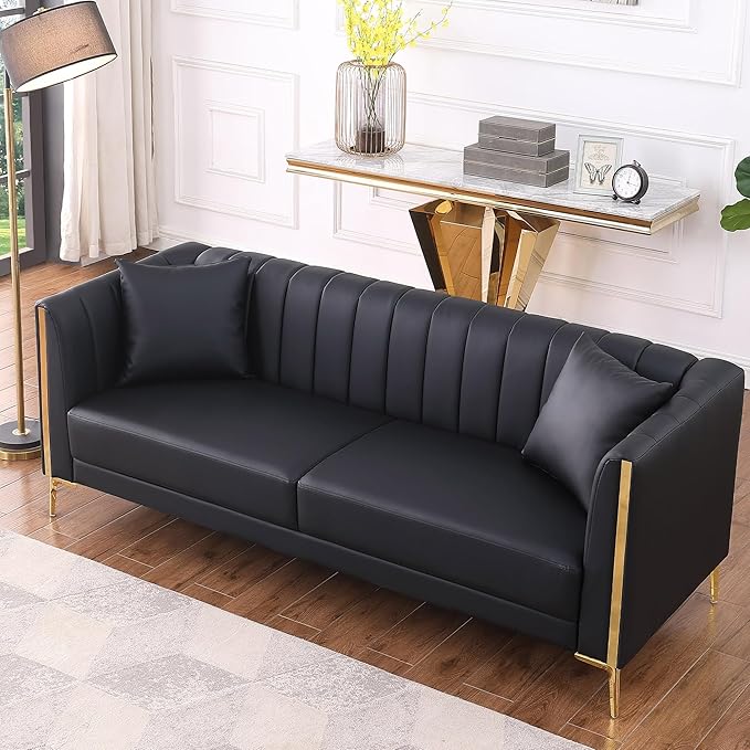 78'' Sofa, Modern Leather Couches for Living Room, Comfy, Faux Leather Sofa 3 Seater Sofa