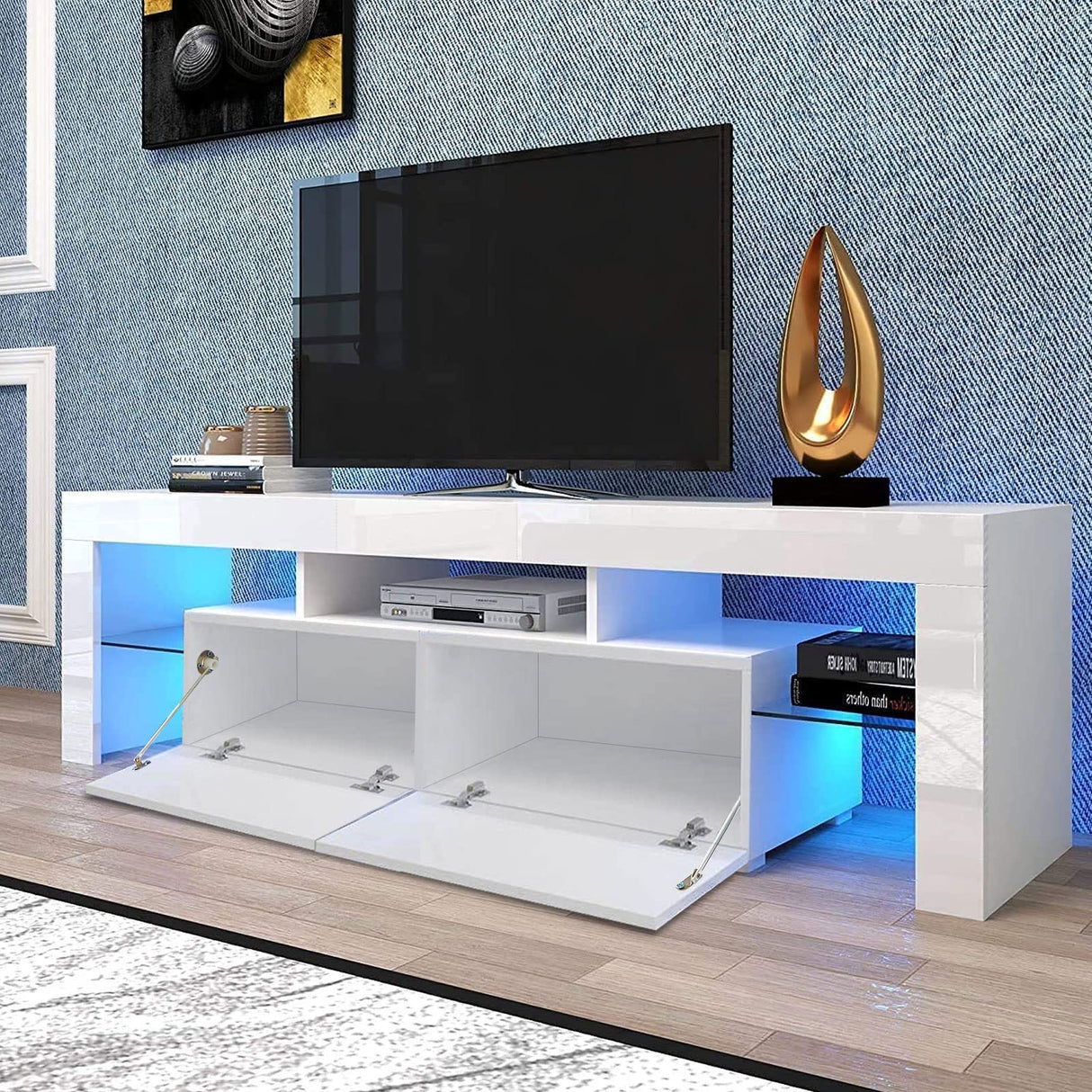 TV Stand for 65 inch TVs, 20 Minutes Quick Assembly Entertainment Center with LED