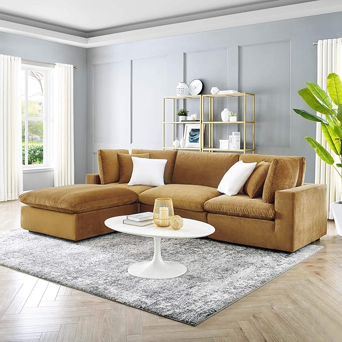 Commix Down-Filled Overstuffed Boucle Fabric 4-Piece Sectional Sofa