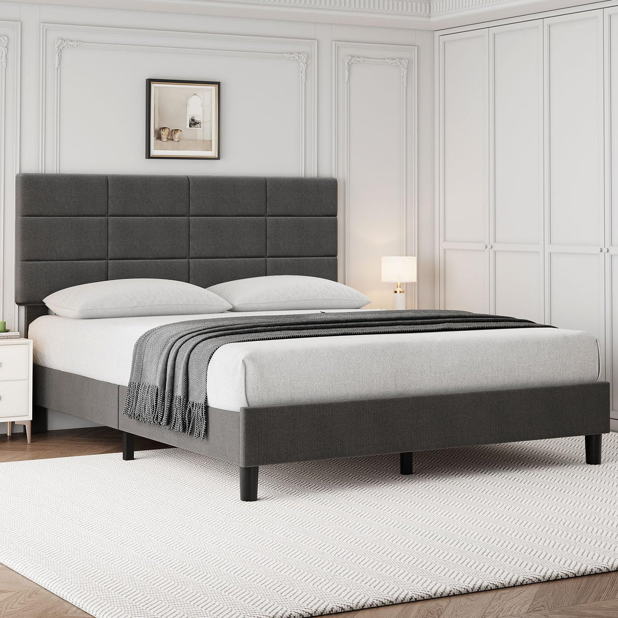 SleepNest Luxe – Full Size Upholstered Bed Frame with Adjustable Headboard