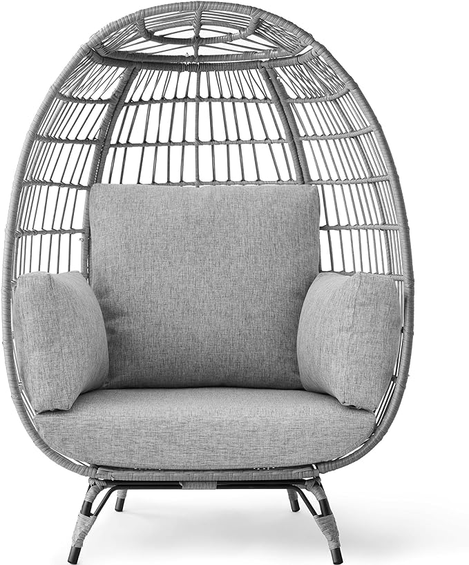 Wicker Egg Chair, Oversized Indoor Outdoor Lounger for Patio, Backyard