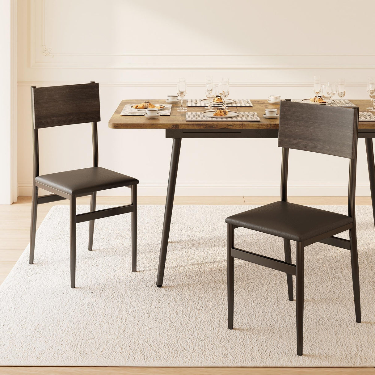 7-Piece Extendable Kitchen Table Set with 6 Upholstered Chairs