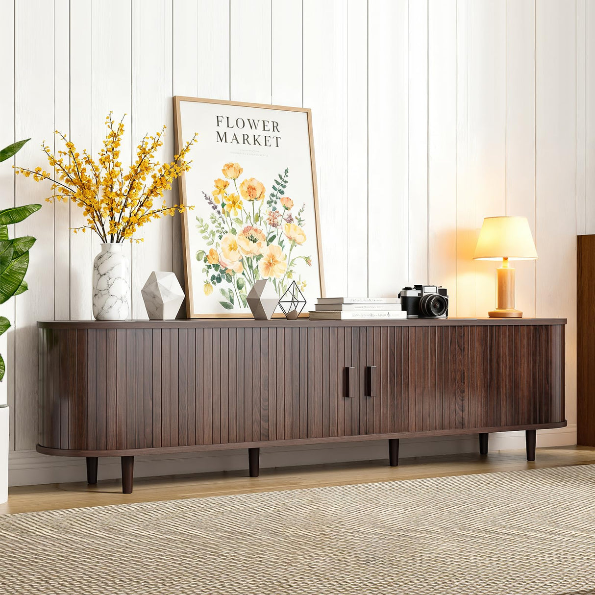 70" Mid-Century Modern TV Stand with Sliding Doors